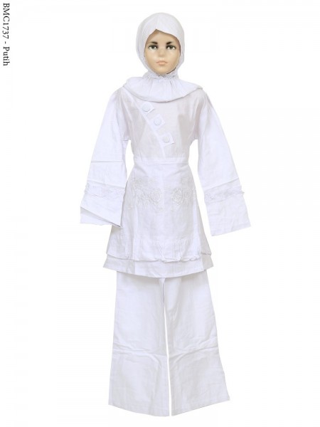 BMC1737 (7-12) Baju Anak Setelan Celana Putih